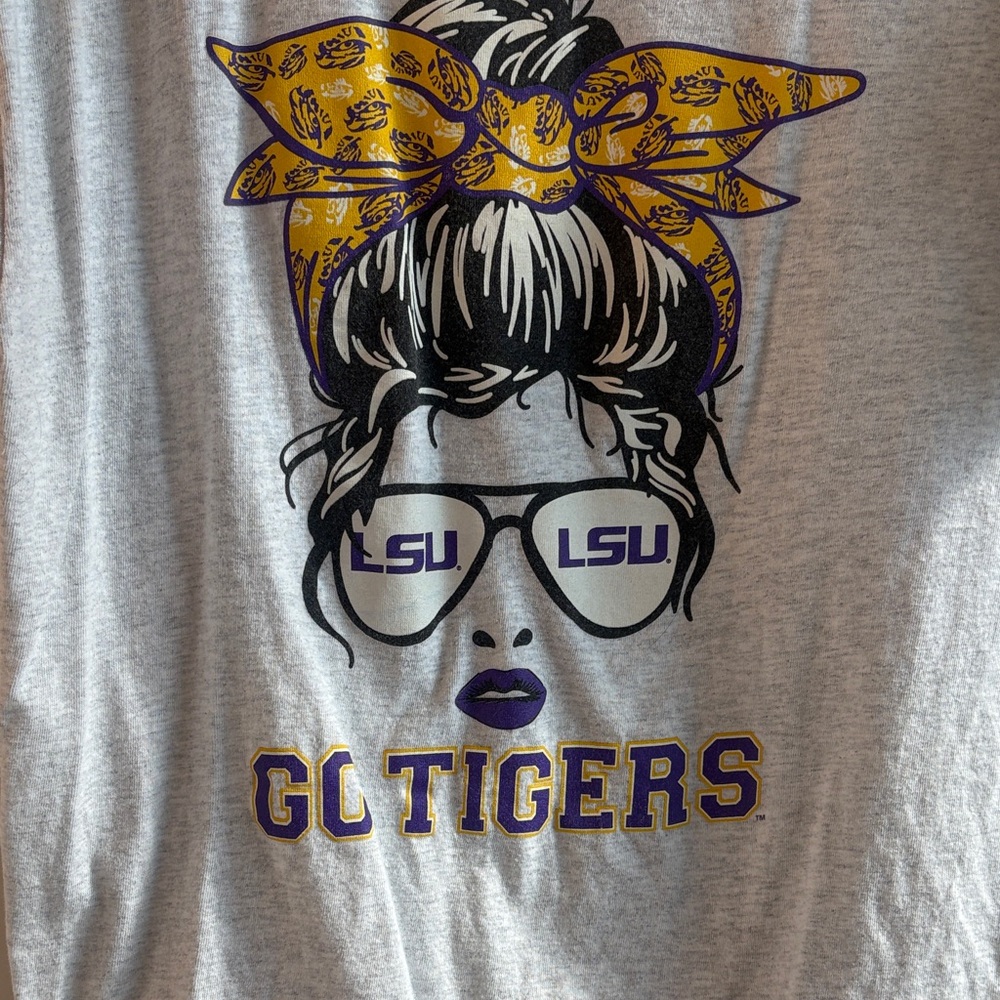 Gildan Gray Graphic Tee with Yellow and Purple Accents